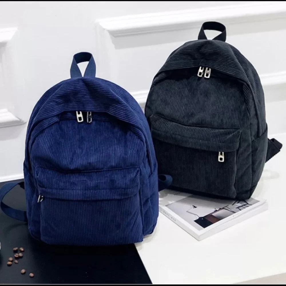 Urban Outfitters Corduroy Backpack Bag School Mini Purse Black Zipper Pocket NEW